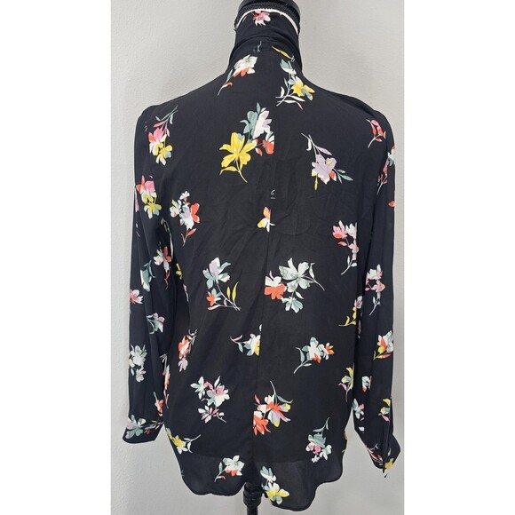 Ann Taylor Neck Tie Semi Sheer Blouse Top Shirt Floral Long Sleeve Floral XS - Picture 6 of 11